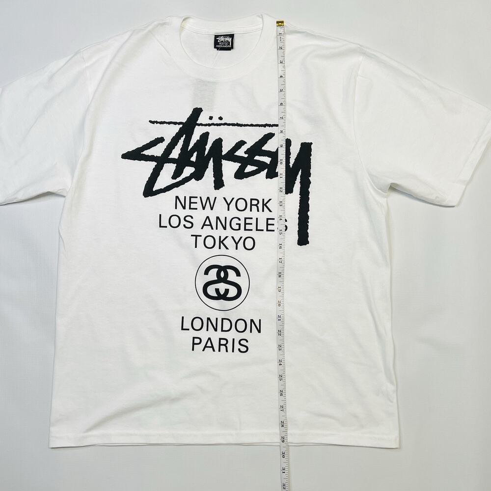 New Stussy World Tour Tee White Mens Size Large Double Sided Logo 2025 - Picture 2 of 9
